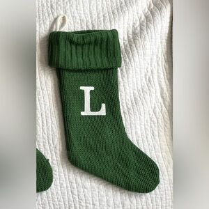 Wondershop Green Knit Stocking with White L Initial